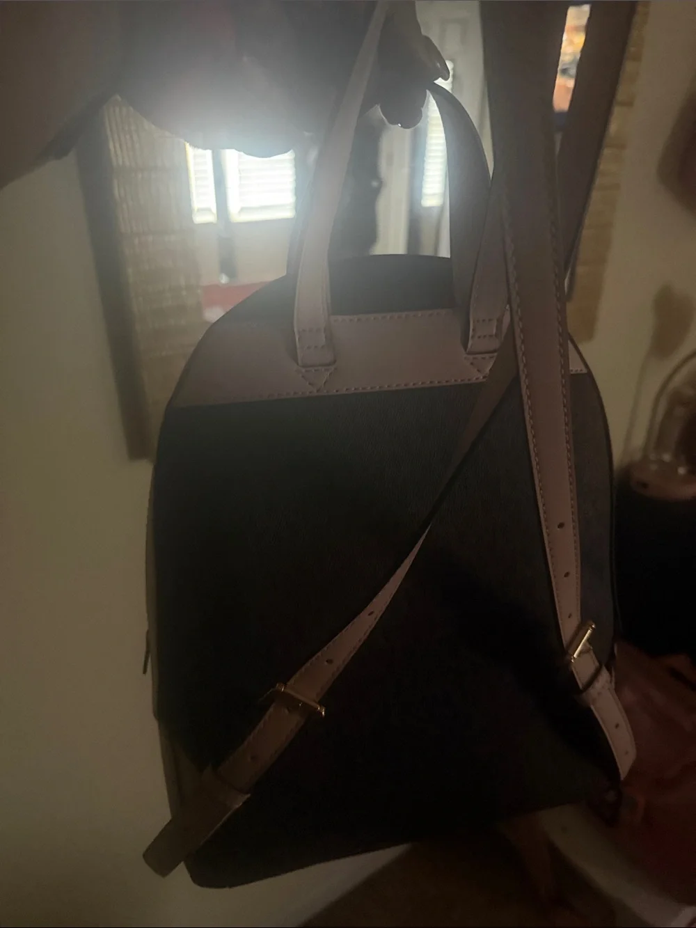 Michael Kors Brown Signature Backpack with Pink Trim